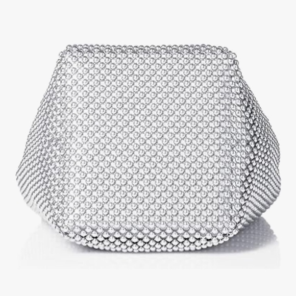 Jessica McClintock Womens Gwen Ball Mesh Ring Wristlet Pouch Clutch in Silver - Picture 7 of 9